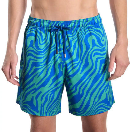 Men’s Premium Compression-Lined Hybrid Shorts – Tropical Swirl-Ocean and Palm