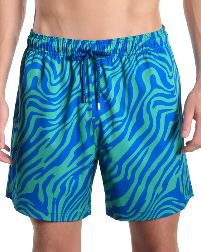 Men’s Premium Compression-Lined Hybrid Shorts – Tropical Swirl-Ocean and Palm