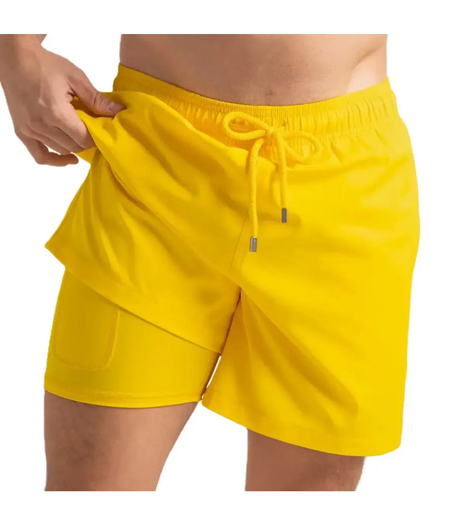 Men’s Premium Compression-Lined Hybrid Shorts – True Yellow