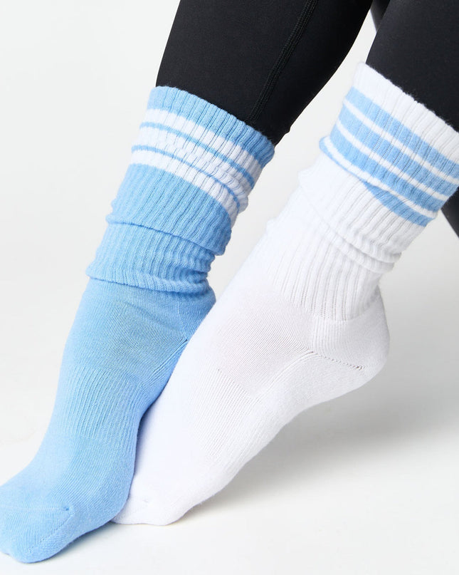 White/Powder 4 Stripe Casual Socks