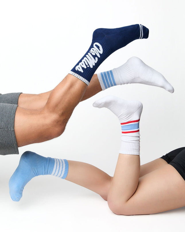 White/Powder 4 Stripe Casual Socks