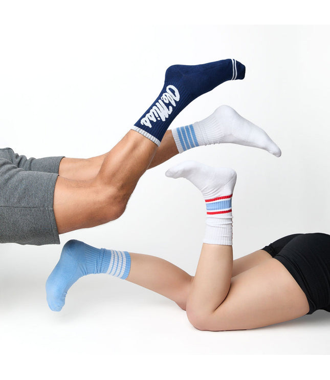 White/Powder 4 Stripe Casual Socks