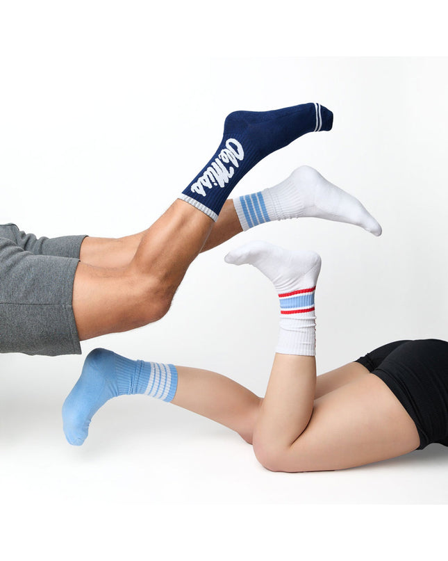 White/Powder 4 Stripe Casual Socks